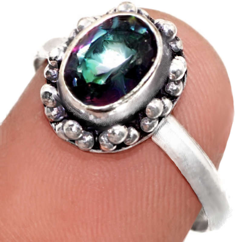 Dainty Mystic Rainbow Topaz Oval set in .925 Sterling Silver Plated Ring Size 8 or Q
