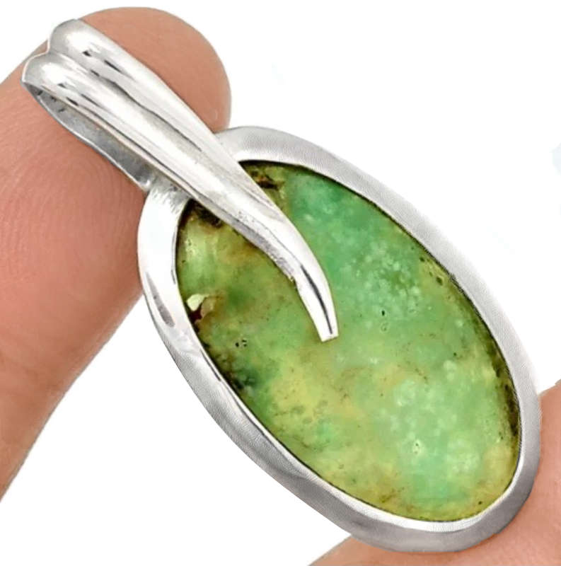 Scarce Natural Aquaprase Gemstone Pendant Set in Solid .925 Sterling Silver