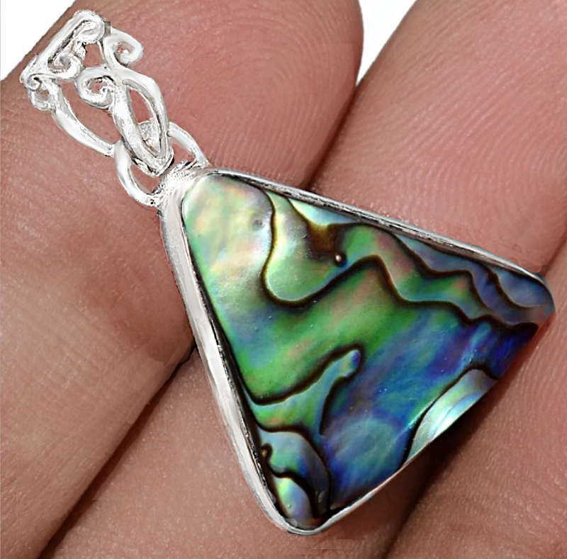 Natural New Zealand Abalone Shell set in Solid 925 Sterling Silver Pendant and Free Chain