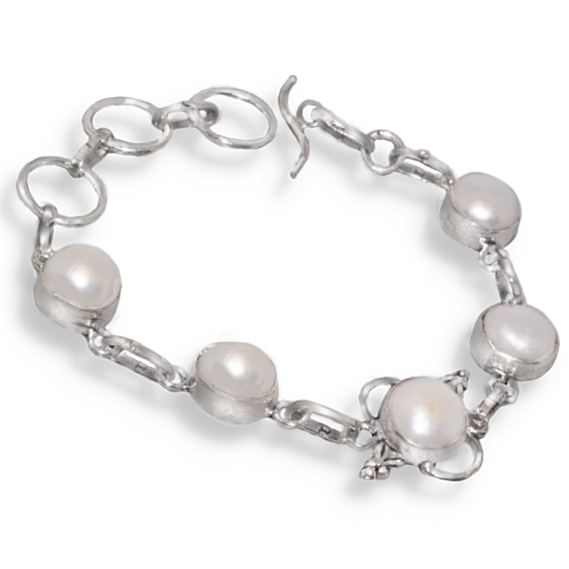 Dainty White River Pearl set in .925 Sterling Silver Plated Handmade Bracelet