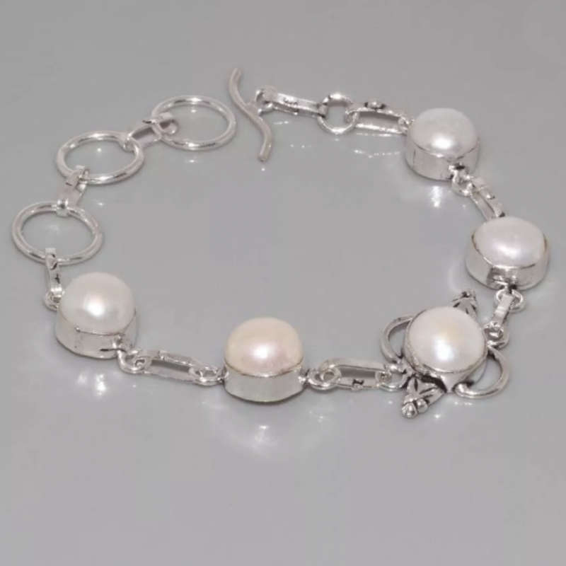Dainty White River Pearl set in .925 Sterling Silver Plated Handmade Bracelet