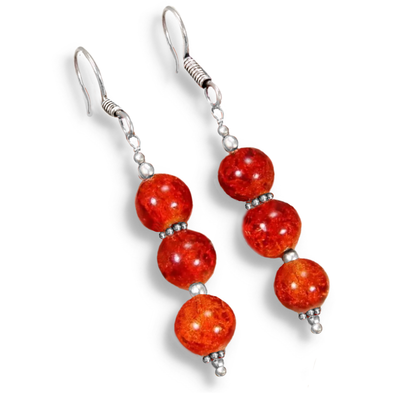 Pressed Amber Gemstone In .925 Sterling Silver Plated Handmade Earrings