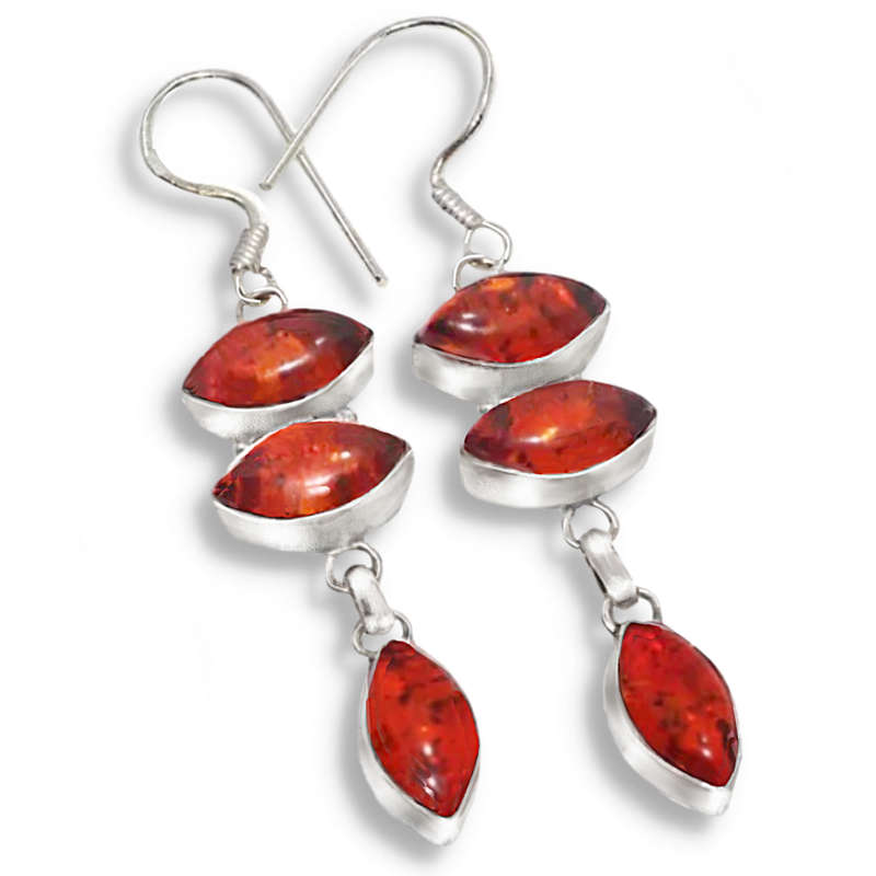Pressed Amber Marquise Shapes set In .925 Sterling Silver Plated Handmade Drop Dangle Earrings