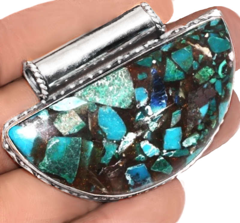 Natural Copper Chrysocolla Gemstone set in .925 Sterling Silver Plated Handmade Pendant