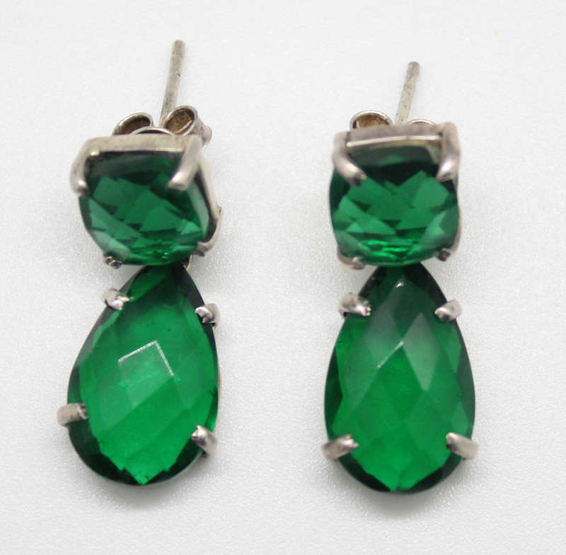 34 cts Emerald Quartz Mixed Shape Gemstones set In Solid .925 Sterling Silver Stud Earrings