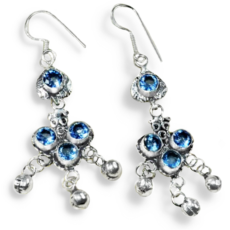 Sky Blue Topaz Round Gemstones set in .925 Sterling Silver Plated Handmade Earrings