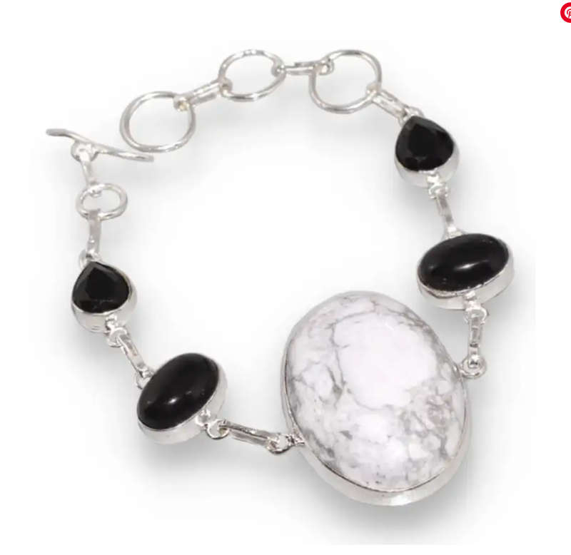 Natural Howlite Oval Gemstone in.925 Sterling Silver Plated Handmade Pendant