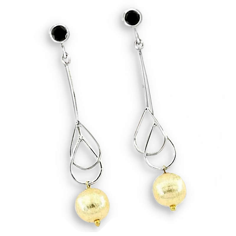 Two Tone Natural Black Tourmaline Gemstone in Solid .925 Sterling Silver Drop Dangle Stud Earrings