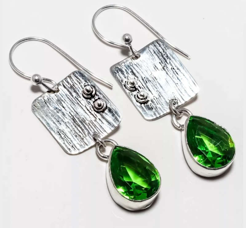 Peridot Pear Shape set in .925 Sterling Silver Plated Handmade Earrings