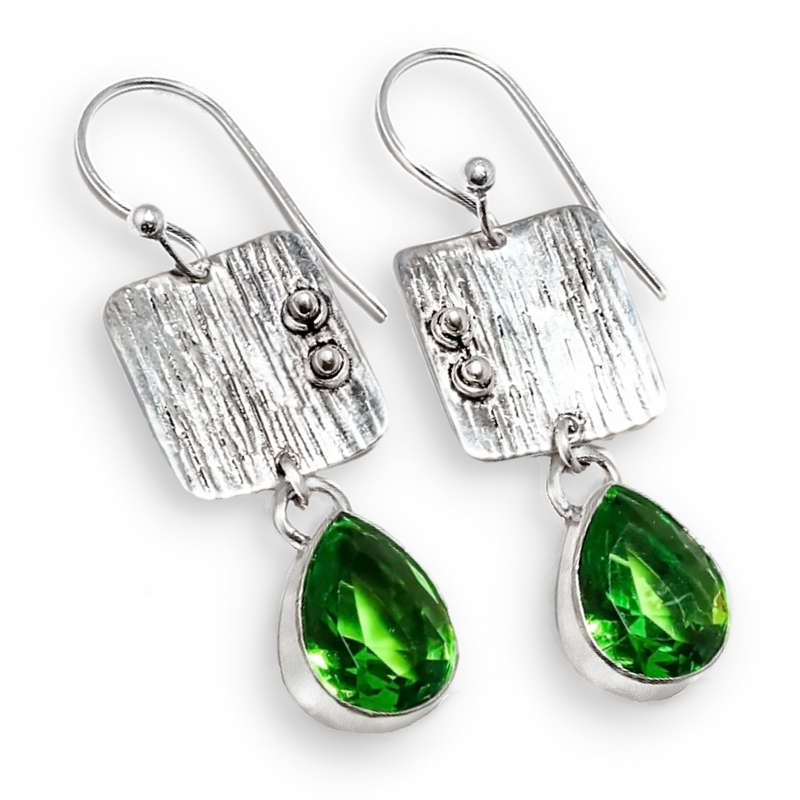 Peridot Pear Shape set in .925 Sterling Silver Plated Handmade Earrings