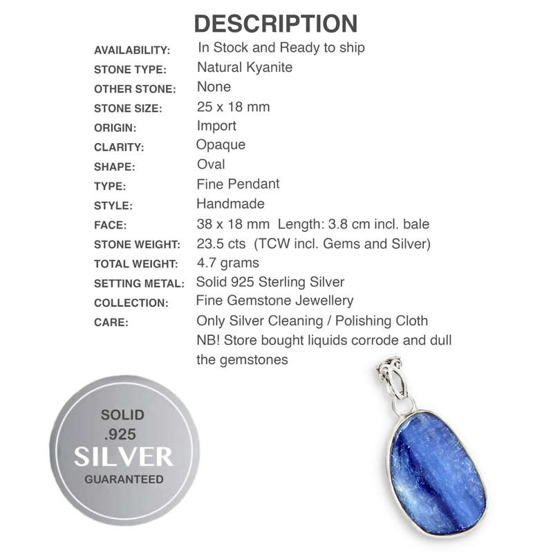 Stylish Natural Kyanite Gemstone .925 Sterling Silver Kyanite Pendant