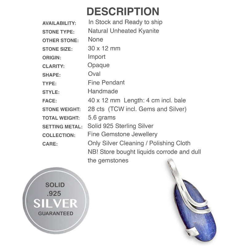 Stylish Natural Kyanite Oval Gemstone set in Solid .925 Sterling Silver Modern Pendant