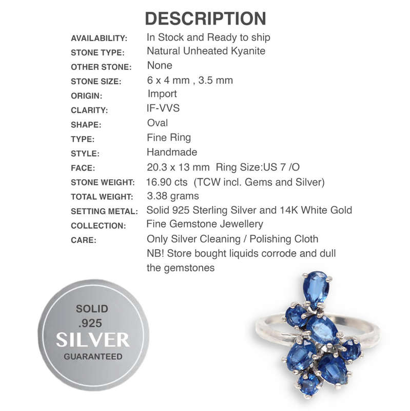 Deluxe Natural Kyanite Mixed Shapes set in Solid .925 Sterling Silver 14K W/Gold Ring Size 7 / O