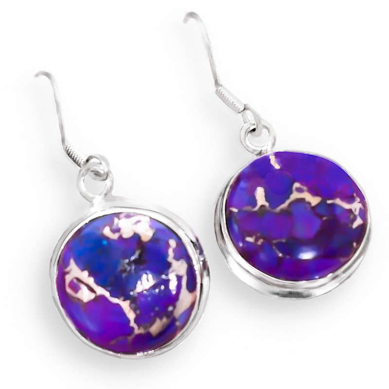 Natural Copper Mohave Purple Turquoise set in Solid .925 Sterling Silver Earrings