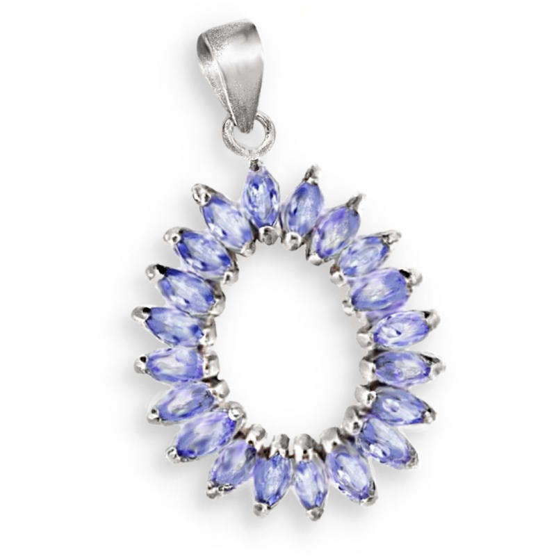 Natural Unheated Tanzanite Marquise Shape Gemstones in Solid .925 Sterling Silver W/Gold Pendant