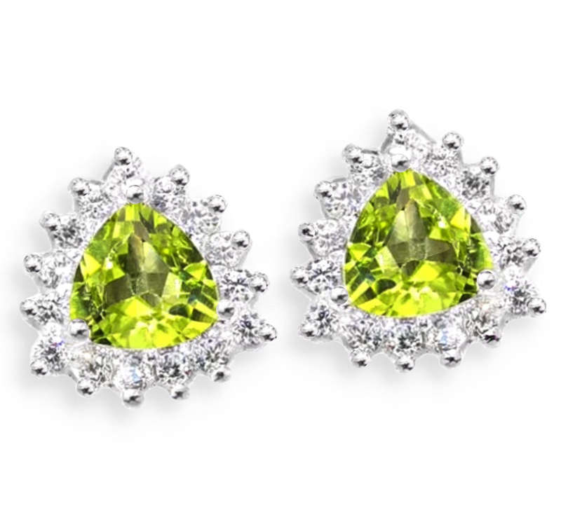 8.55 cts Natural Unheated Peridot, White Cubic Zirconia Solid .925 Sterling Silver Stud Earrings