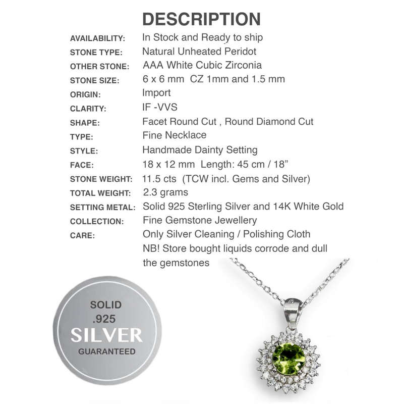Deluxe Natural Unheated Peridot and White Cubic Zirconia set in Solid .925 Sterling Silver Necklace