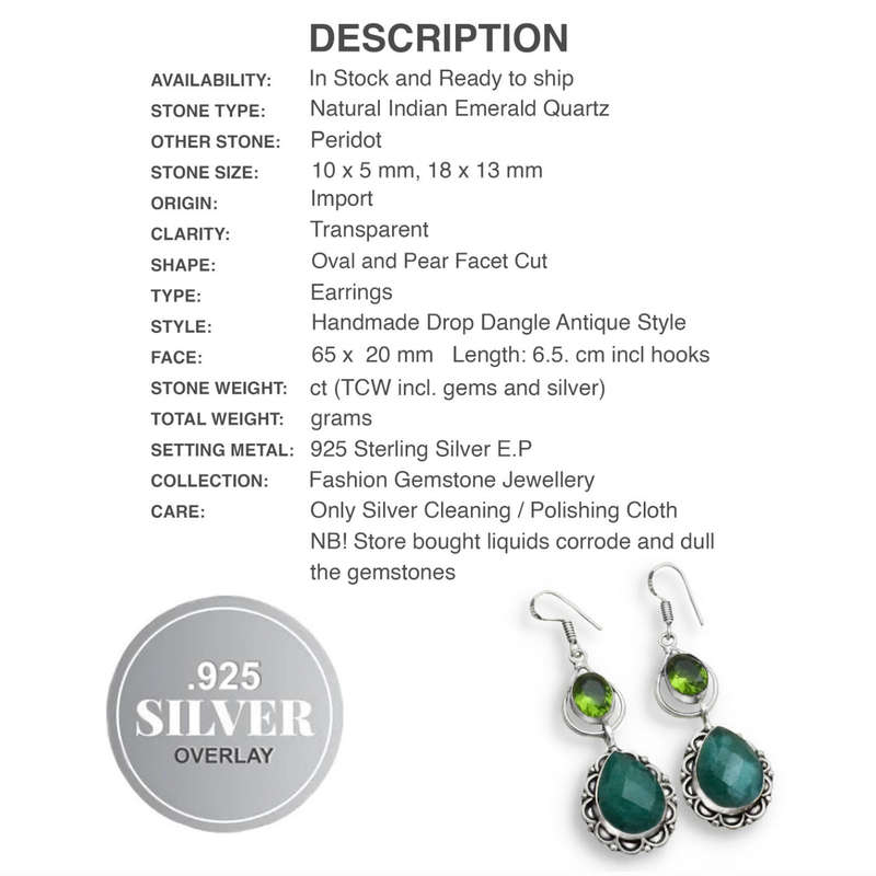 Indian Emerald Round and Peridot set in 925 Sterling Silver Plated Handmade Earrings