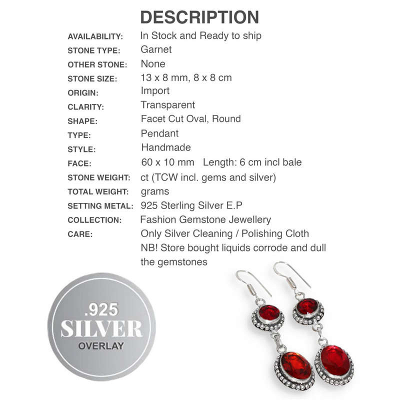 Mixed Shape Garnet set in .925 Sterling Silver Plated Handmade Earrings