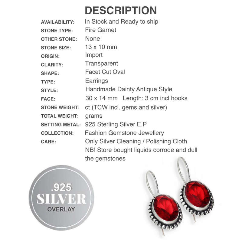 Fire Garnet Oval set in  .925 Sterling Silver Plated Handmade Earrings