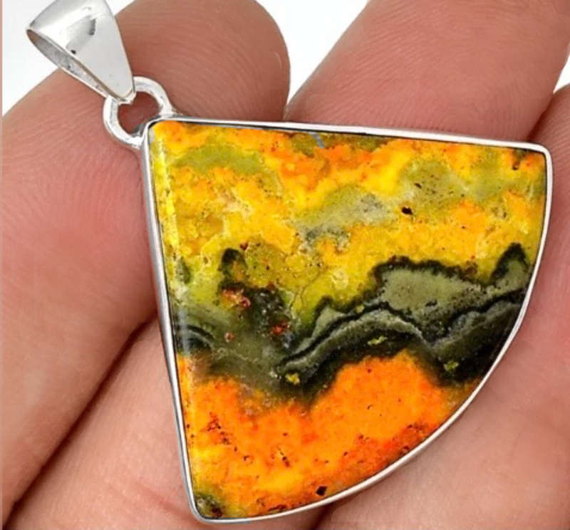 23.74 Cts Incredible Natural Indonesian Bumble Bee Jasper set in Solid .925 Sterling Silver Pendant