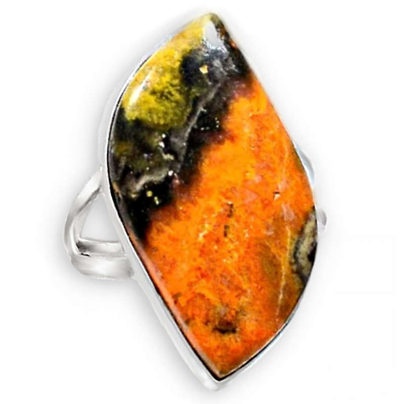 Natural Indonesian Bumble Bee Jasper  set in Solid .925 Sterling  Silver Ring Size US 8.5 OR Q1/2