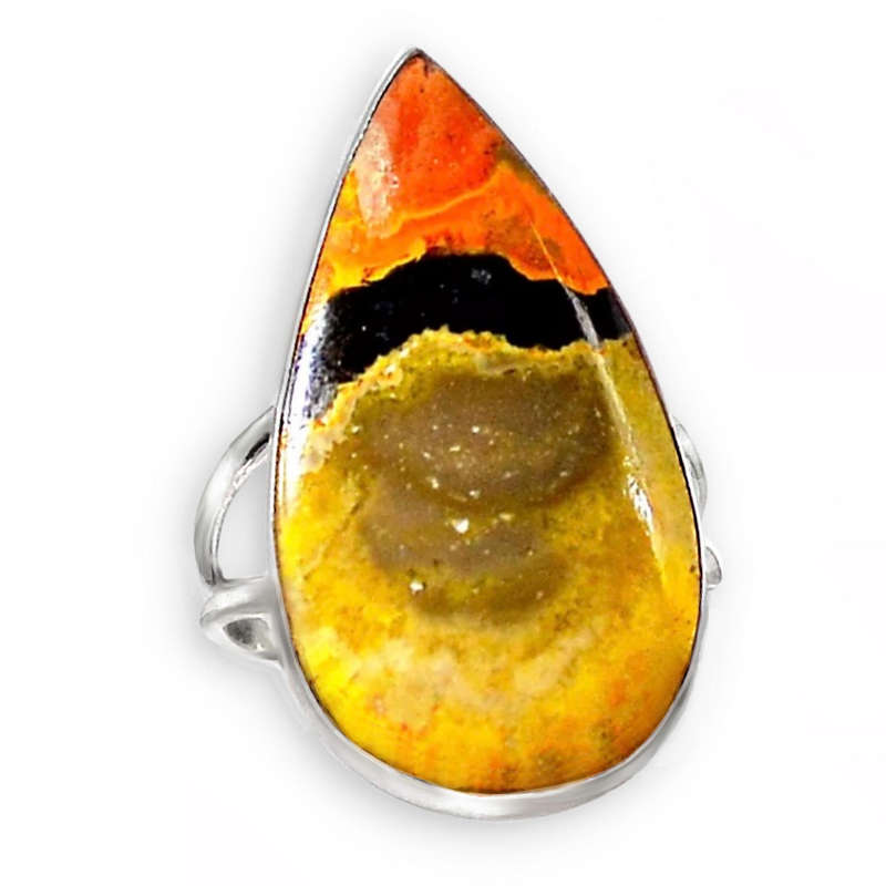 Natural Indonesian Bumble Bee Jasper Gemstone set in Solid .925 Sterling Silver Ring Size 8.5 / Q1/2