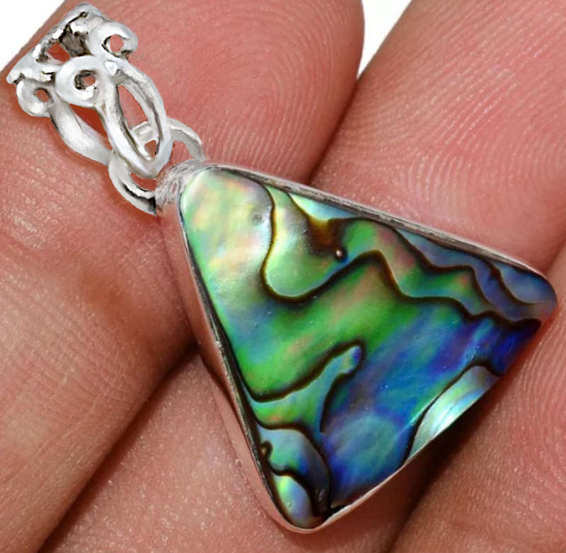 Natural New Zealand Abalone Shell set in Solid 925 Sterling Silver Pendant and Free Chain