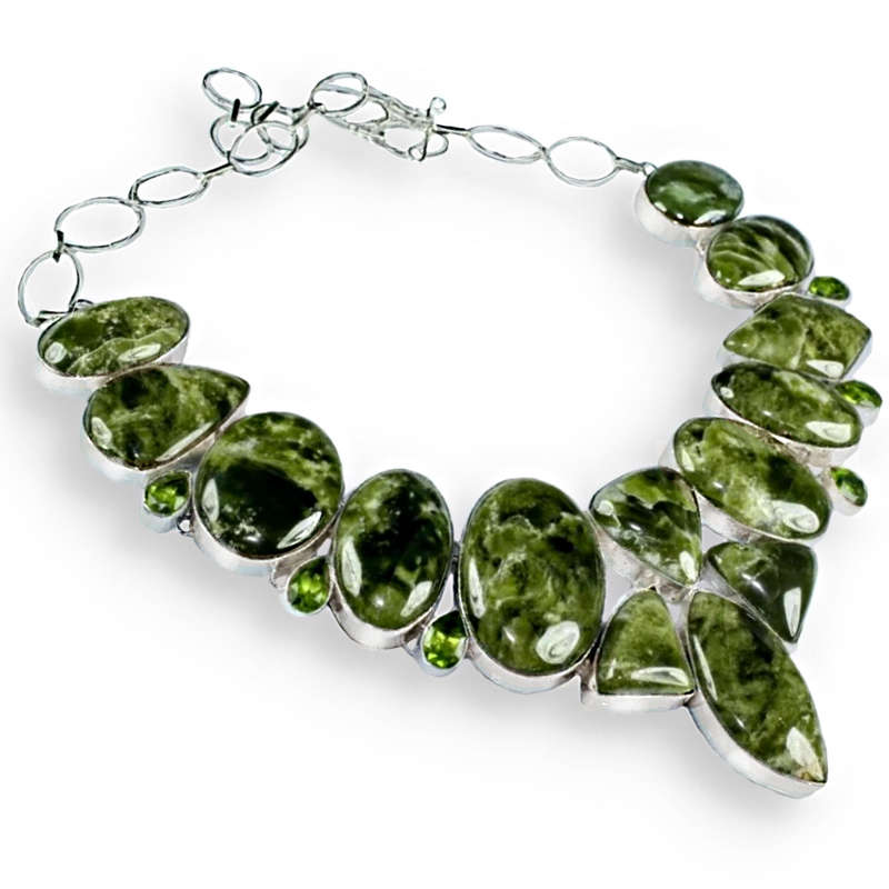 Hot Price- Natural Hessonite Garnet and Peridot set in .925 Sterling Silver Handmade Necklace