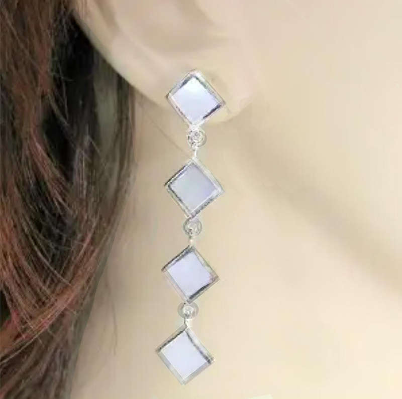 Natural Mother of Pearl Squares set in Solid. 925 Sterling Silver Elegant Stud Earrings