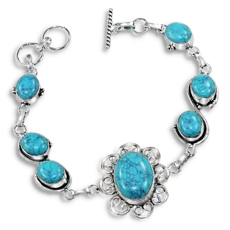 Santè Rosa Spiderweb Turquoise Gemstone set in 925 Sterling Silver Plated Handmade Bracelet