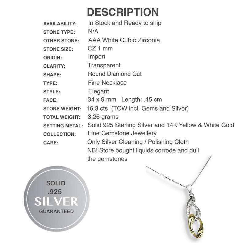 Two Tone AAA Diamond Cut AAA White CZ Solid .925 Silver 14K White and Yellow Gold Necklace