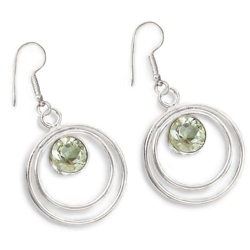 Natural Green Amethyst Round Gemstones set in Solid .925 Sterling Silver Earrings