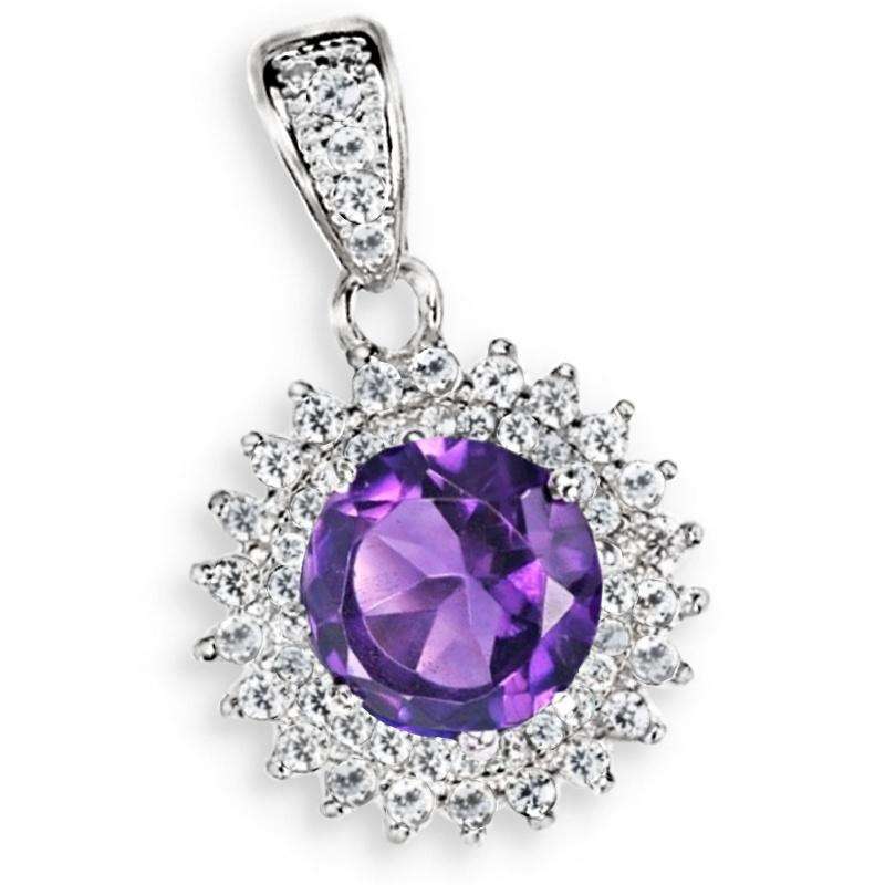 Natural Unheated Purple Amethyst and White Cubic Zirconia Gemstone Solid .925 Sterling Silver Set