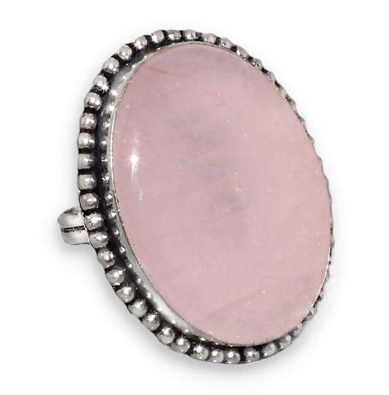 Natural Rose Quartz Oval Gemstone  set in.925 Sterling Silver Plated Handmade Ring Size 8 / Q