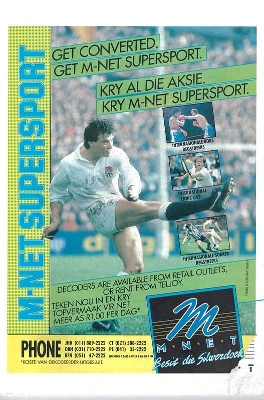 Rugby Programme Noord vs Suid 1989