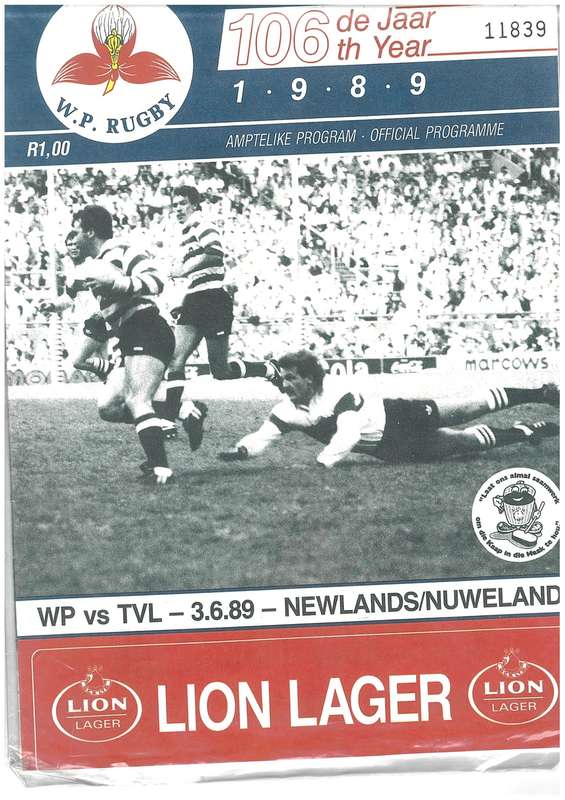 Rugby Programme WP vs Tvl 1989