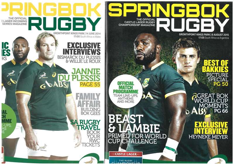 10 x Springbok Rugby Programmes