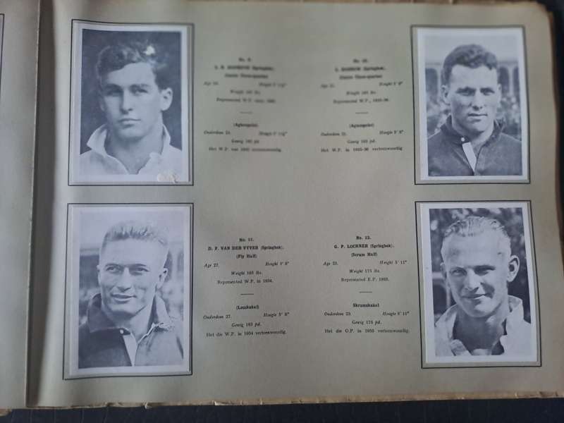 Rugby souvenir album 1937 SA rugby touring team. Cigarette cards. Complete. See below