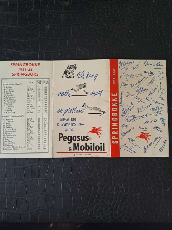 Rugby itinerary card 1951/2 to South Africa to UK and France