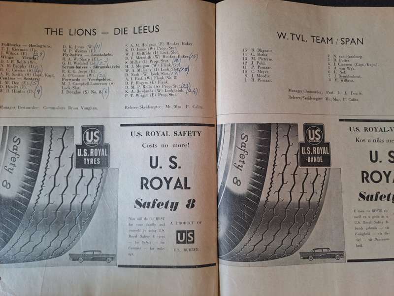 Rugby programme Western Transvaal v British & Irish Lions 2/6/1962 VERY SCARCE. See condition below