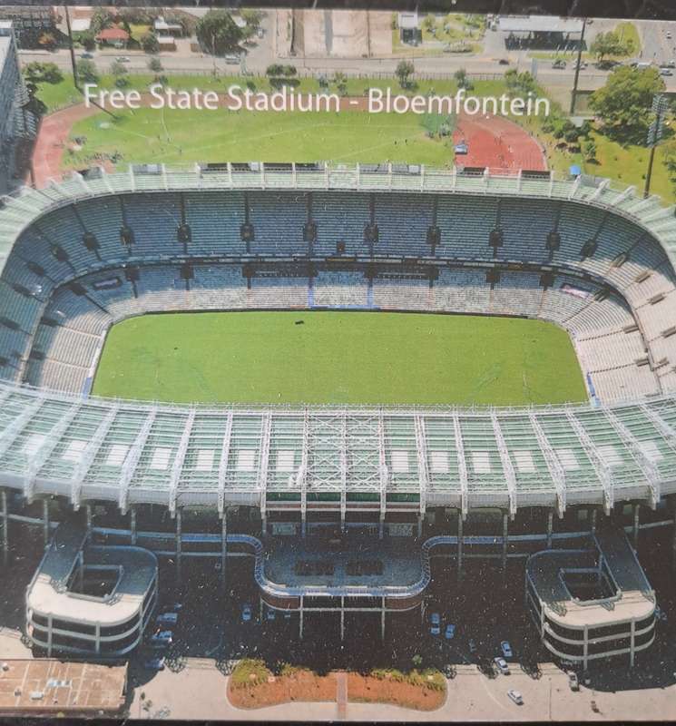 Rugby/soccer stadiums -- Two sets of postcards (joined) depicting SA sport stadiums