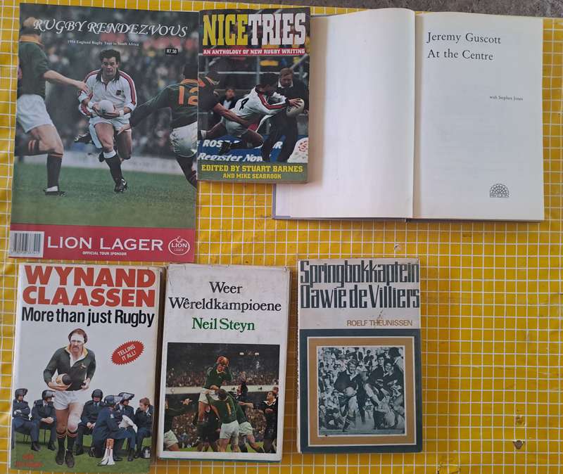 6 X Rugby books. Wynand Claassen autobiography signed by him.