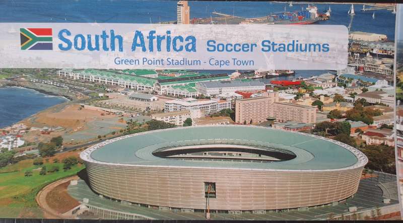 Rugby/soccer stadiums -- Two sets of postcards (joined) depicting SA sport stadiums