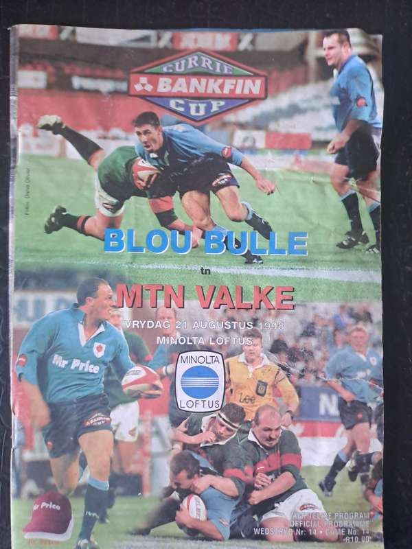 Rugby programme. Blue Bulls v MTN Valke 21 August 1998 water wrinkle