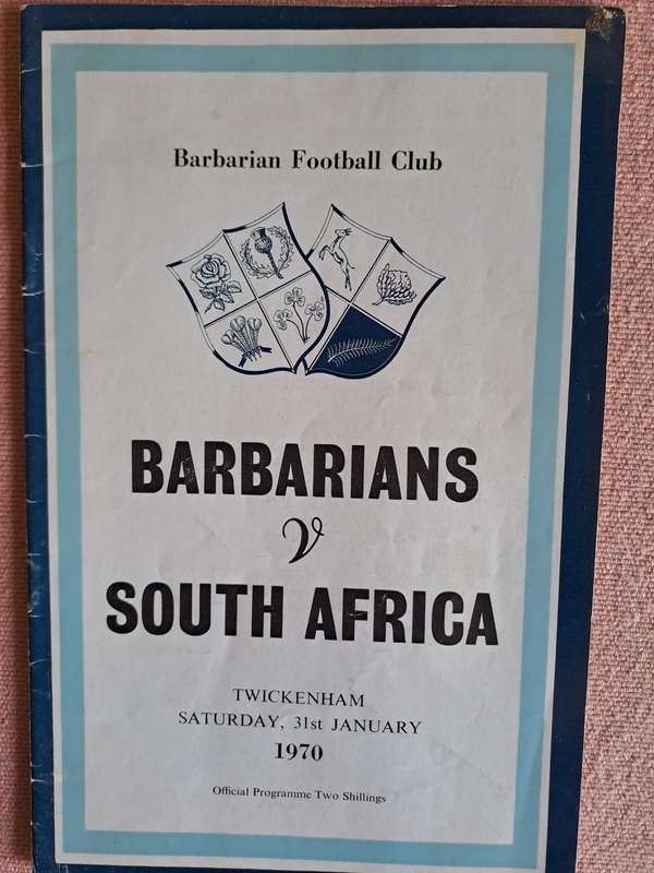 Rugby programme Barbarians vs South Africa 31 January 1970