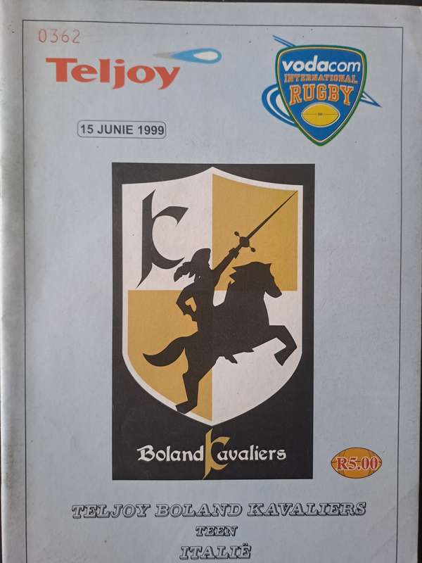 Rugby programme. Boland v Italy 15 June 1999 Wellington
