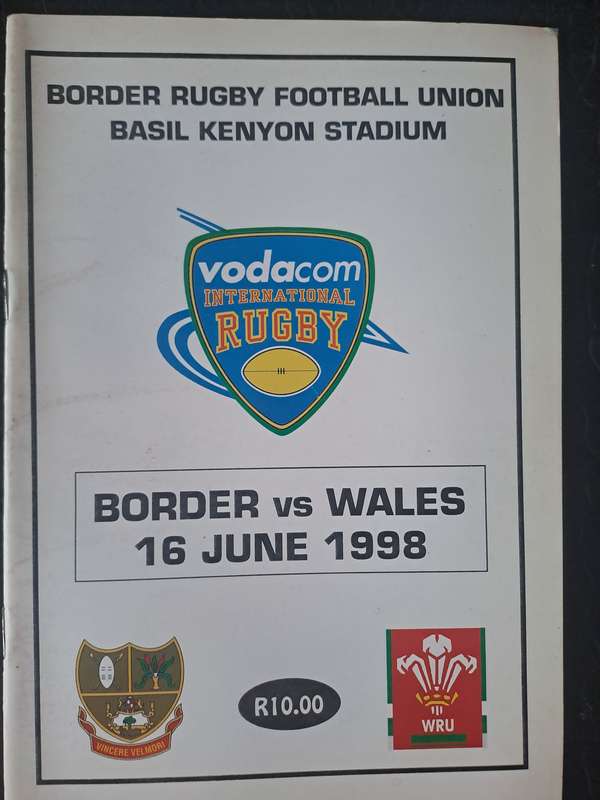 Rugby programme. Falcons v Wales 23 June 1998