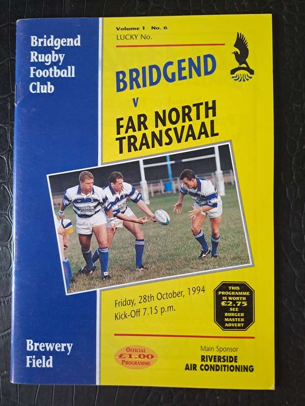 Rugby programme Bridgend v Far Northern Transvaal 28 October 1994