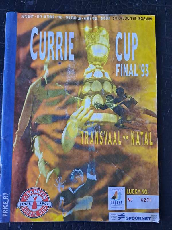Rugby programme Currie Cup Final 1993 Transvaal v Natal Durban